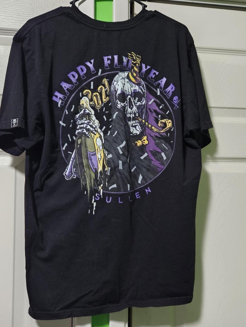Sullen Black Short-Sleeve Graphic Tee with Purple & Gold Skull